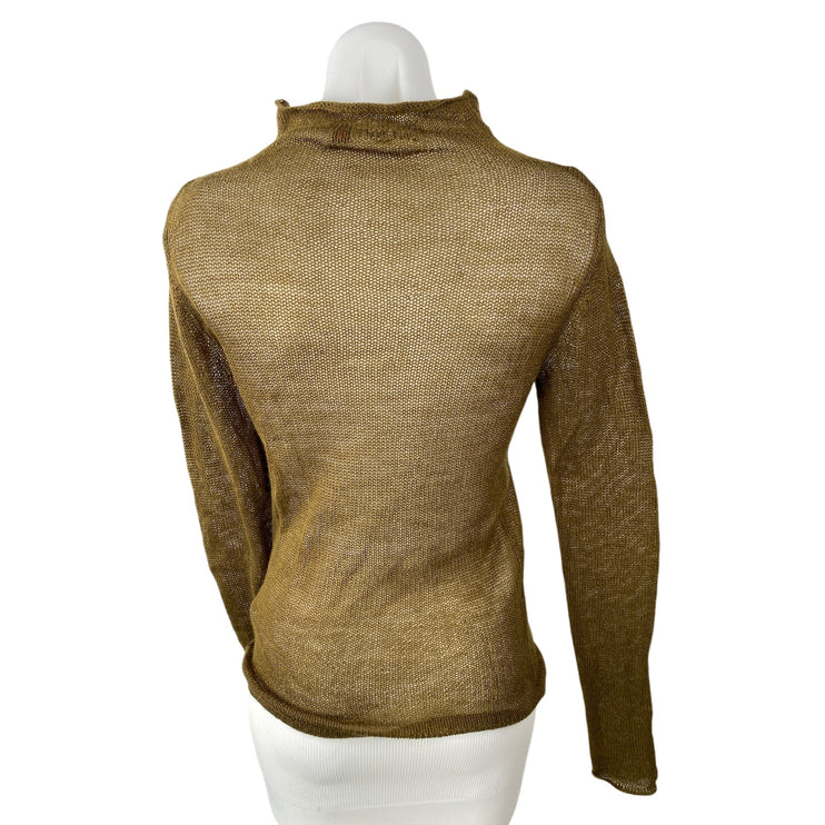 Zara Brown Gold Wool Metallic Knit Mock Neck Long Sleeve Blouse Sweater Top Sz M