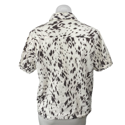 Aro Women's Abstract Print Collared Short Sleeve Button Down Shirt Blouse Top S