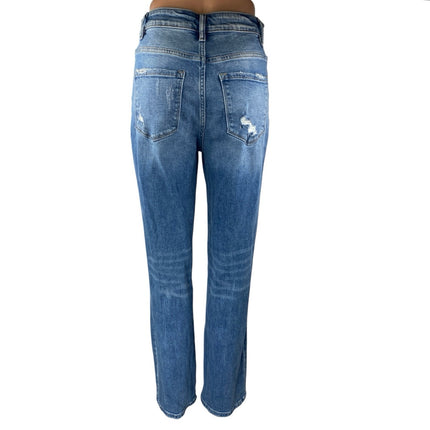 Flying Monkey Womens Blue High Waisted Distressed Straight Denim Jeans Pants 27