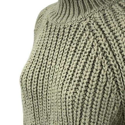 H&M Women's Green Wool Ribbed Knit Turtleneck Long Sleeve Sweater Top Size XS
