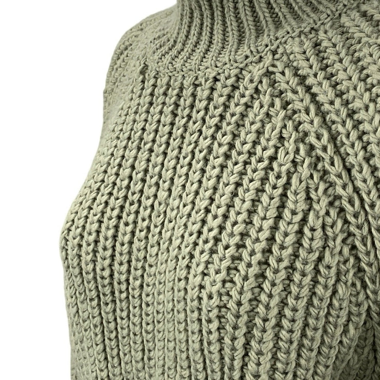 H&M Women's Green Wool Ribbed Knit Turtleneck Long Sleeve Sweater Top Size XS
