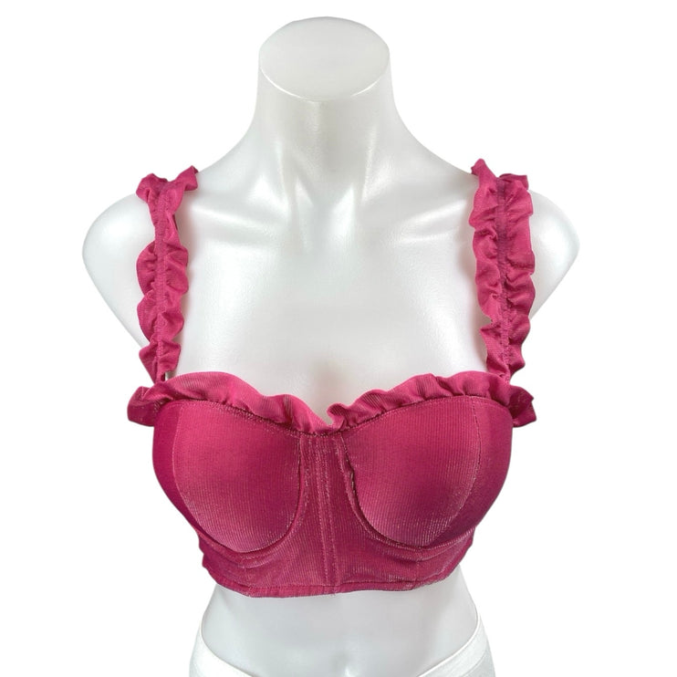 Alamour The Label Pink Velvet Velour Sleeveless Ruffle Camisole Crop Tank Top XS