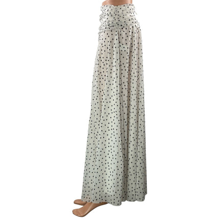 Zara Women's White Black Polka Dots Ruched Draped Flowy Mesh Maxi Skirt Size S