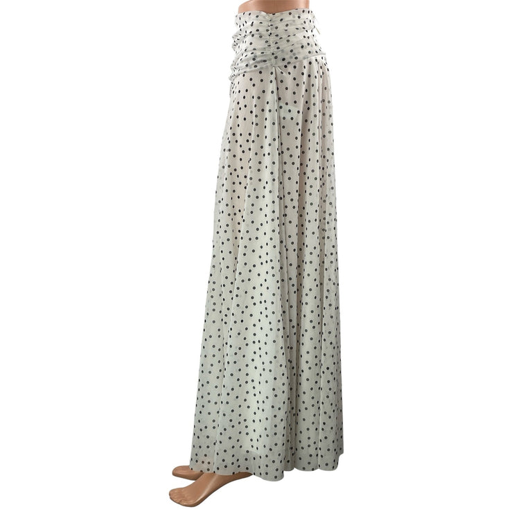 Zara Women's White Black Polka Dots Ruched Draped Flowy Mesh Maxi Skirt Size S