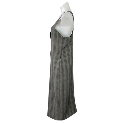 E Hyphen World Gallery Gray Plaid Sleeveless Button Up Overalls Midi Dress Sz M