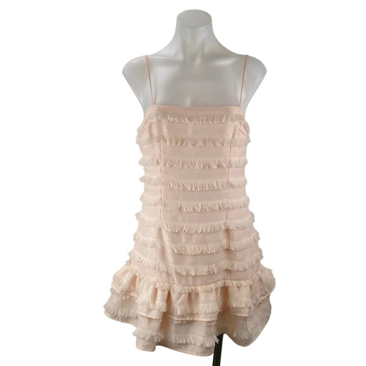 Princess Polly Pink Sleeveless Fringe Tiered Ruffle Cami A Line Mini Dress Sz 4