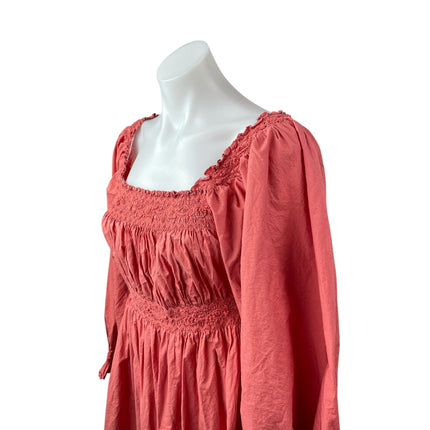Doen Women's Pink Long Puff Sleeve Smocked Peasant Ruffle A Line Midi Dress M