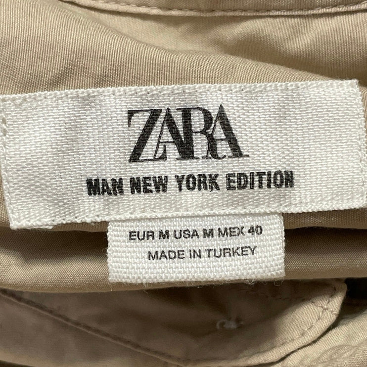 Zara Men's Beige Collared Long Sleeve Chest Pocket Casual Button Up Shirt Top M