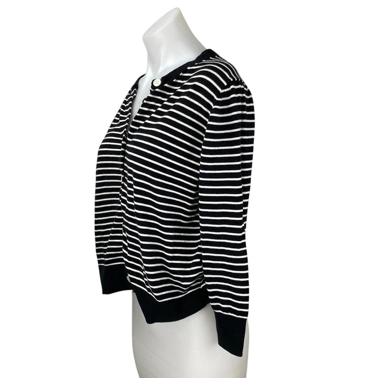Ann Taylor LOFT Women's Black White Striped Long Sleeve Button Up Cardigan Top L