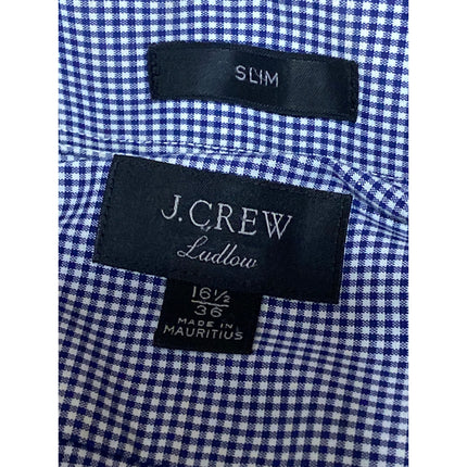 J.Crew Ludlow Men Blue Gingham Check Long Sleeve Slim Button Up Dress Shirt 16.5