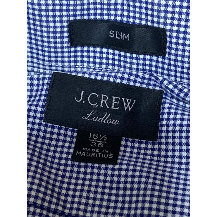 J.Crew Ludlow Men Blue Gingham Check Long Sleeve Slim Button Up Dress Shirt 16.5