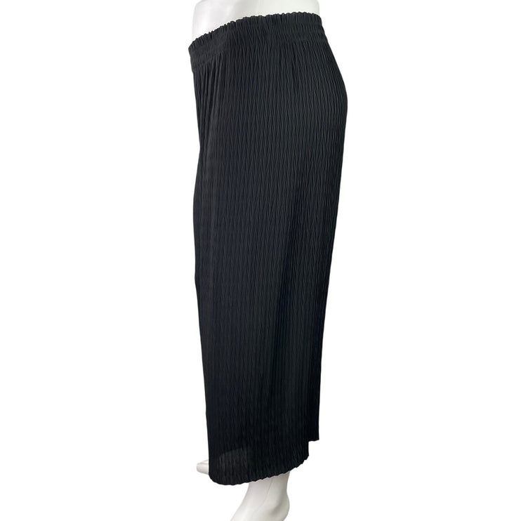 Zara Women's Black High Rise Relaxed Cropped Crinkle Wide Leg Trouser Pants XL