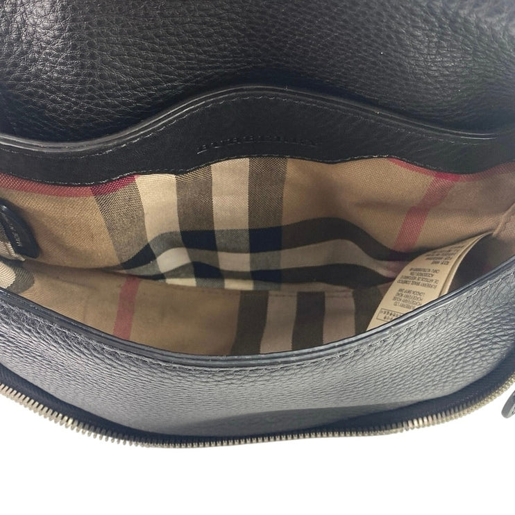 Burberry Black Eyelet Leather Metal Studded Zip Adjustable Crossbody Handbag OS