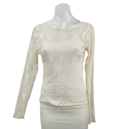 Abercrombie & Fitch Zoe Bra Free Floral Embroidery Long Sleeve Lace Shirt Top S