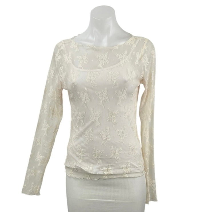 Abercrombie & Fitch Zoe Bra Free Floral Embroidery Long Sleeve Lace Shirt Top S