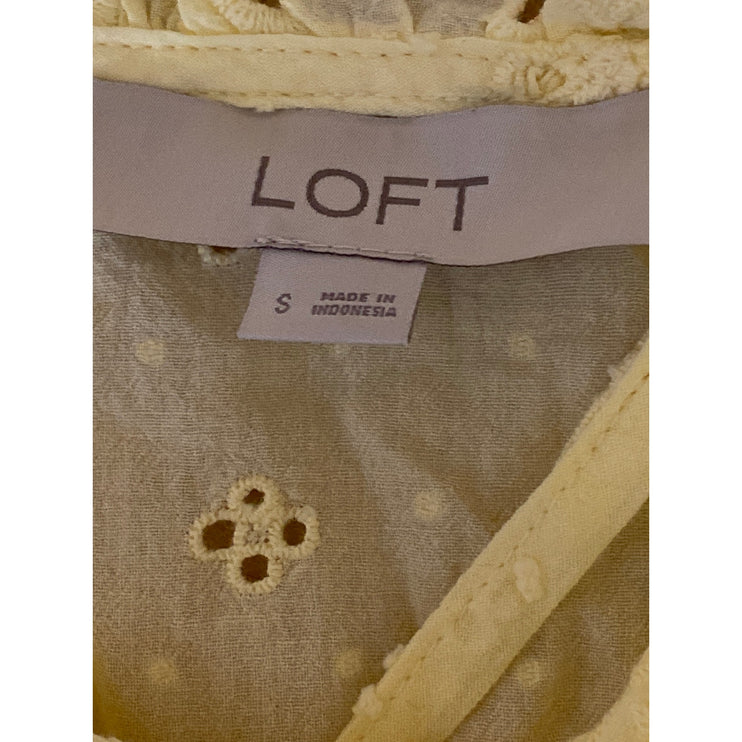 Ann Taylor LOFT Yellow Ruffle Sleeve Embroidered Floral Tie Blouse Top Size S