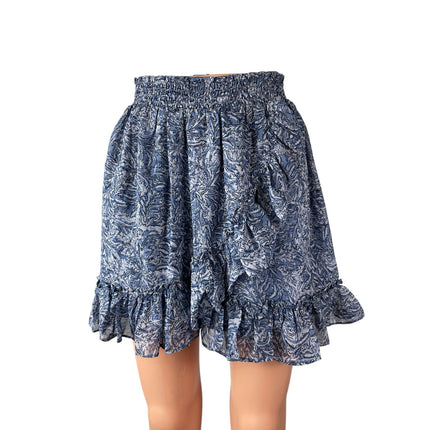 NEW Aqua Women's Blue Floral Sheer Ruffled High Rise Mini A-Line Skort Skirt XL