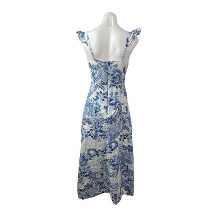 Guess Women's Blue Floral Paisley Ruffle Sleeve Sweetheart A Line Maxi Dress 2