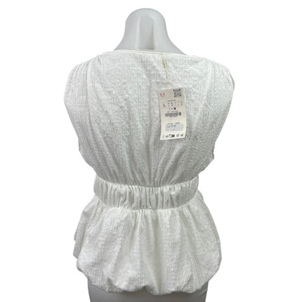 NEW Zara White Textured Bow Sleeveless Plunge V Neck Blouse Crop Tank Top Size L
