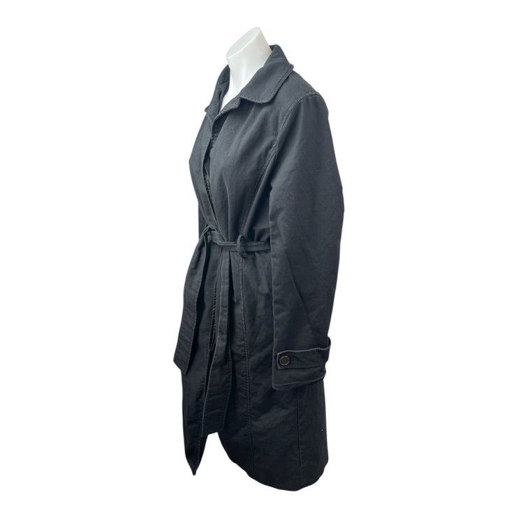 John Lewis Women's Black Long Sleeve Collared Belted Midi Trench Coat Jacket 10