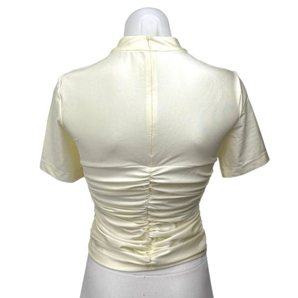 Alexander Wang Ivory White Satin Ruched Mock Neck Short Sleeve Blouse Top Size S
