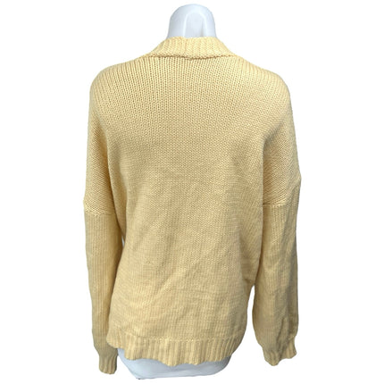Fashion Yellow White Floral 3D Knit Oversized Open Cardigan Sweater Top Size M