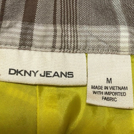 DKNY Brown Tan Plaid Checkered Double Breasted Long Sleeve Trench Coat Jacket M