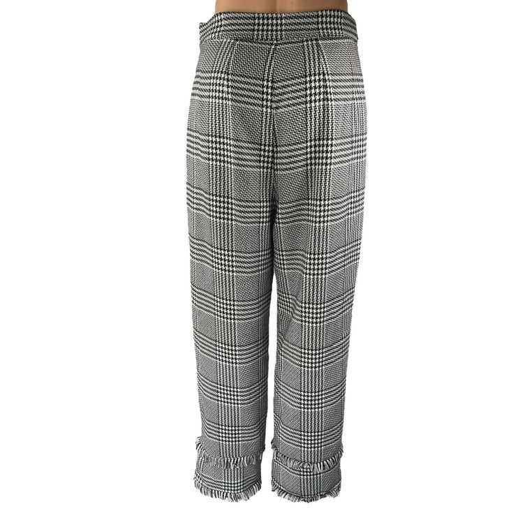 Lovers + Friends Betty Black White Plaid Checkered Fringe Trousers Pants Size M