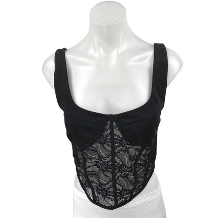 Lulus Black Floral Lace Sleeveless Corset Bustier Cami Camisole Tank Crop Top M