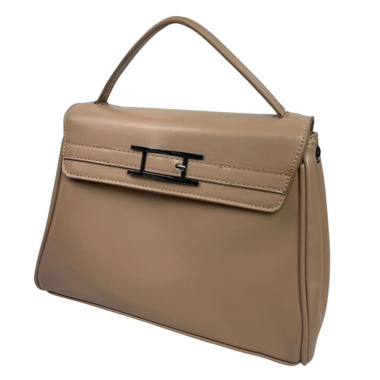 H by Halston Women's Beige Faux Leather Vegan Crossbody Satchel Handbag OS