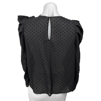 Zara Women's Black Bow Tie Long Puff Sleeve 3D Semi Sheer Blouse Top Size S