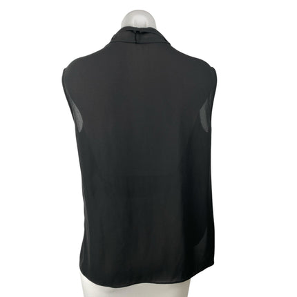 Chelsea28 Women's Black Silky Collared V-neck Sleeveless Button Blouse Top Sz S