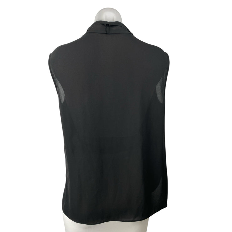 Chelsea28 Women's Black Silky Collared V-neck Sleeveless Button Blouse Top Sz S