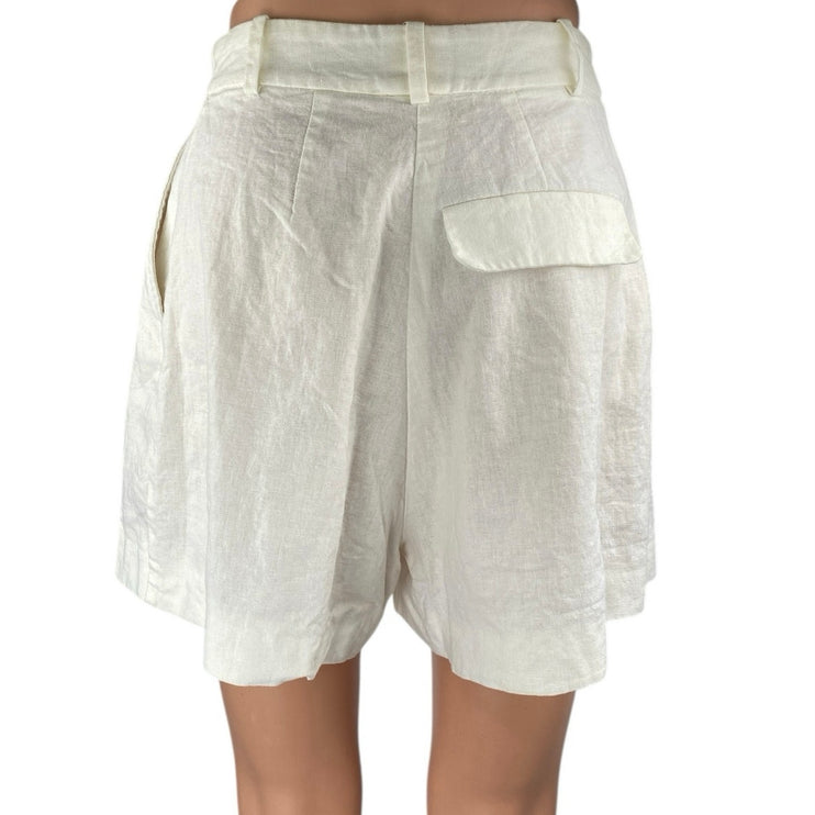Zara Women's White Pleated High Waisted Straight Casual Mini Shorts Size M