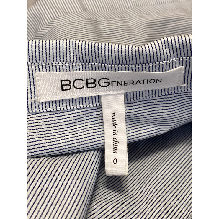 BCBGeneration Blue Striped Long Sleeve Button Up Fit & Flare Mini Dress Size 0