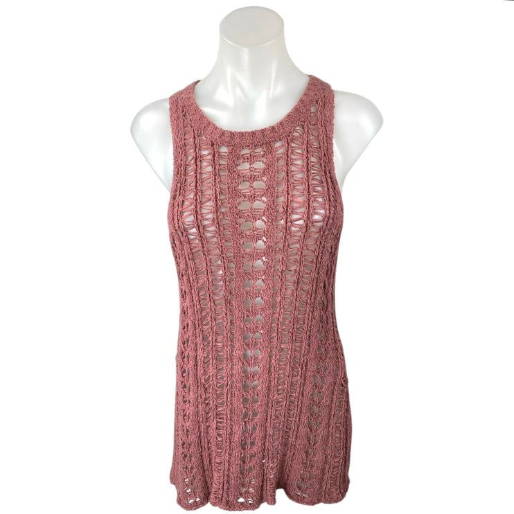 American Eagle Pink Crochet Sleeveless Mini Beach Coverup Tank Tunic Dress Sz M