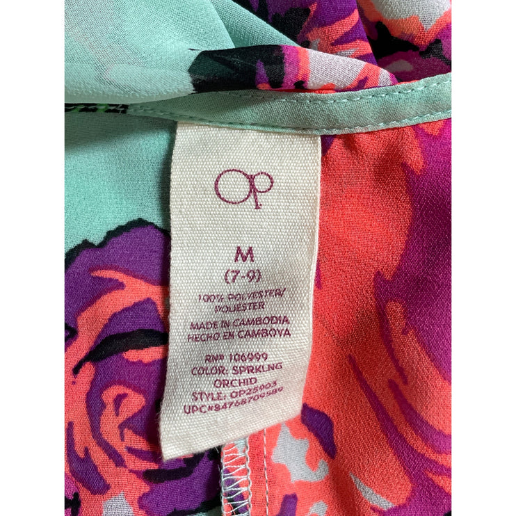 Ocean Pacific Multicolor Floral Long Sleeve Kimono Duster CoverUp Cardigan Top M