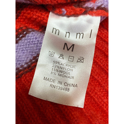 Mnml Women's Red Purple Striped Wool Long Sleeve Eyelash Knit Sweater Top Size M