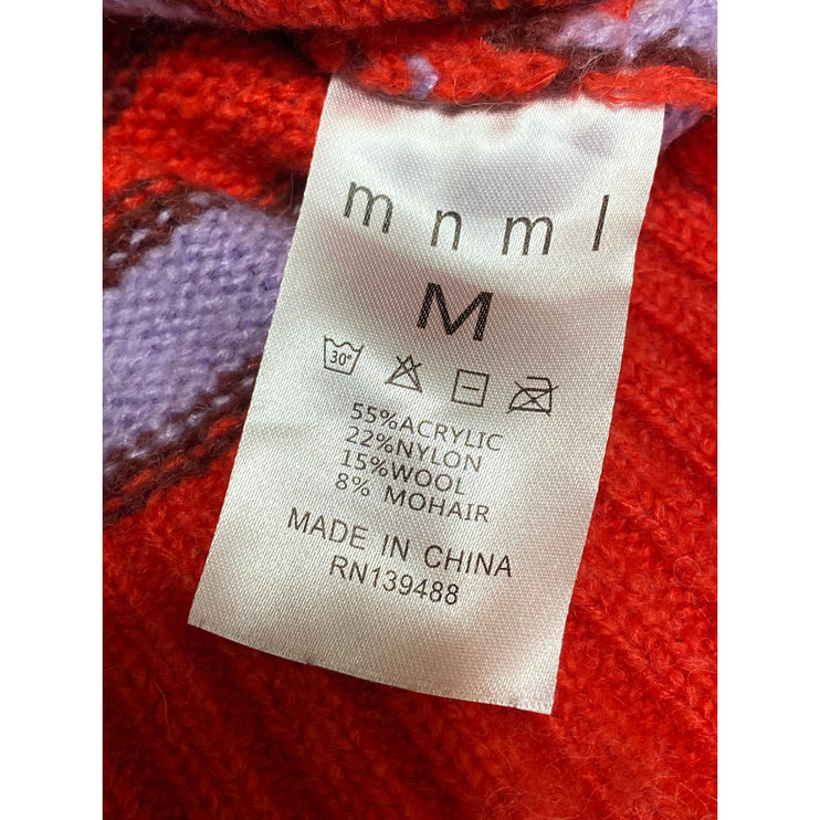 Mnml Women's Red Purple Striped Wool Long Sleeve Eyelash Knit Sweater Top Size M