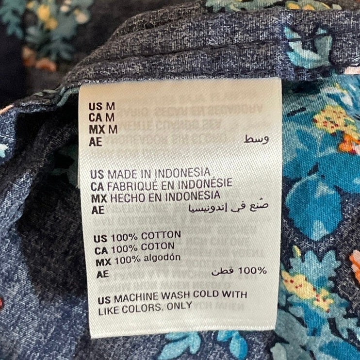 Club Room Men's Blue Floral Slim Pocket Long Sleeve Button Down Shirt Top Size M