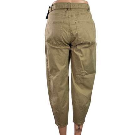 NEW Hollister Tan High Rise Baggy Barrel Belt Tapered Pleated Trousers Pants XS