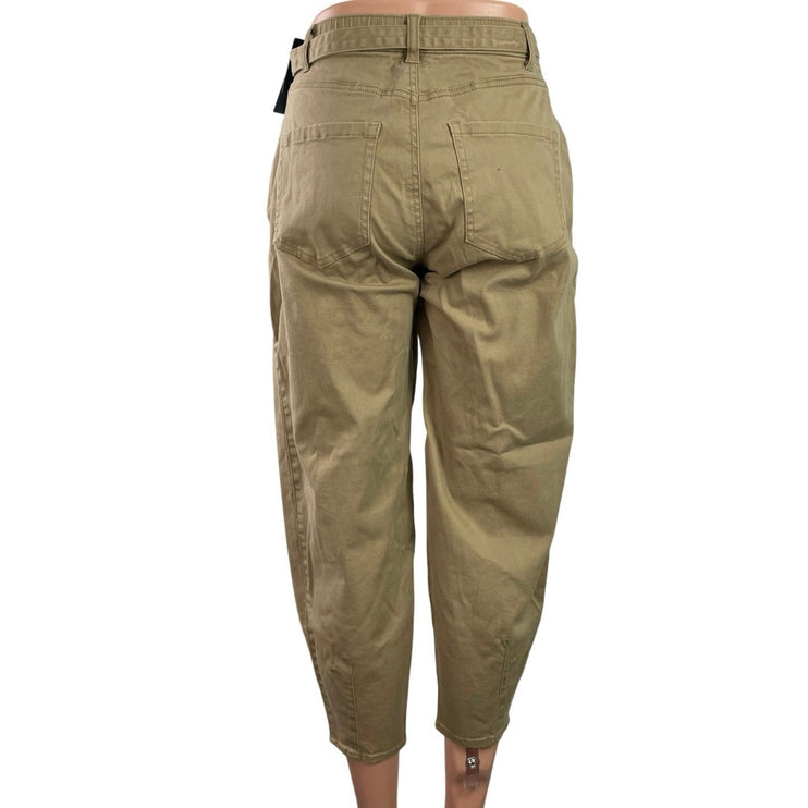 NEW Hollister Tan High Rise Baggy Barrel Belt Tapered Pleated Trousers Pants XS