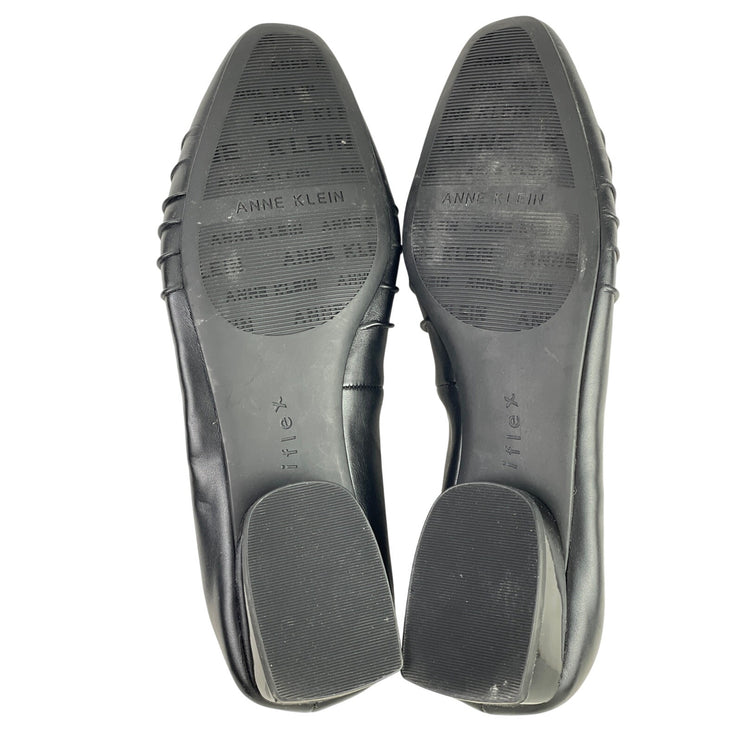 Anne Klein Crystell Women's Black Faux Leather Vegan Ballet Flat Shoes Size 10M