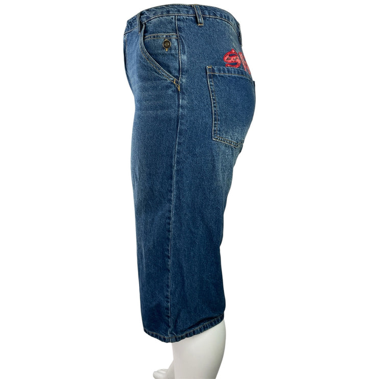 Fashion Nova South Street Spicy Blue Denim Wide Leg Bermuda Jeans Shorts Size 13