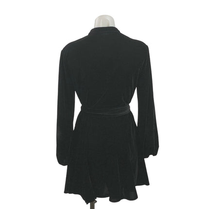 Zara Black Long Sleeve Velvet Velour Button Up Tie Waist Fit & Flare Dress S