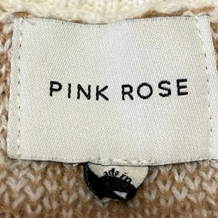 Pink Rose White Brown Sleeveless Knitted Houndstooth Sweater Vest Tank Top Sz L