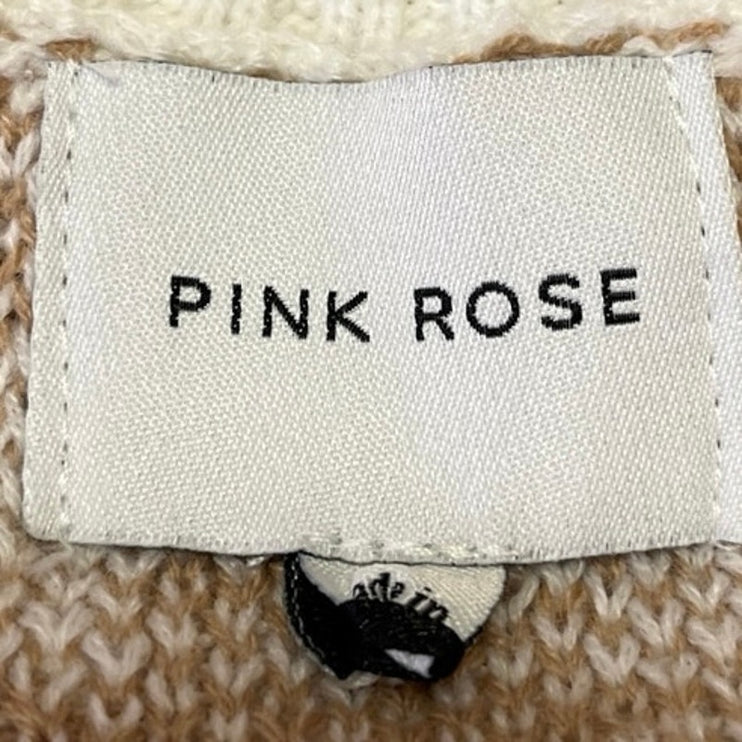 Pink Rose White Brown Sleeveless Knitted Houndstooth Sweater Vest Tank Top Sz L