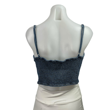 Indigo Rising Sleeveless Cami Camisole Smocked Crop Denim Bustier Tank Top XL
