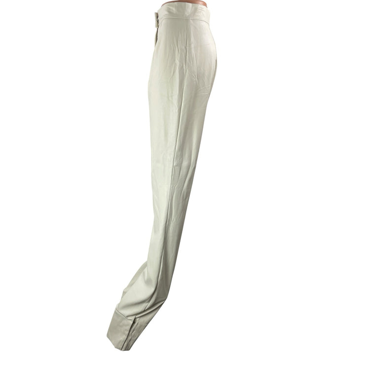 LIYA Cream White Faux Leather High Rise Slim Fit Straight Leg Trouser Pants US 6