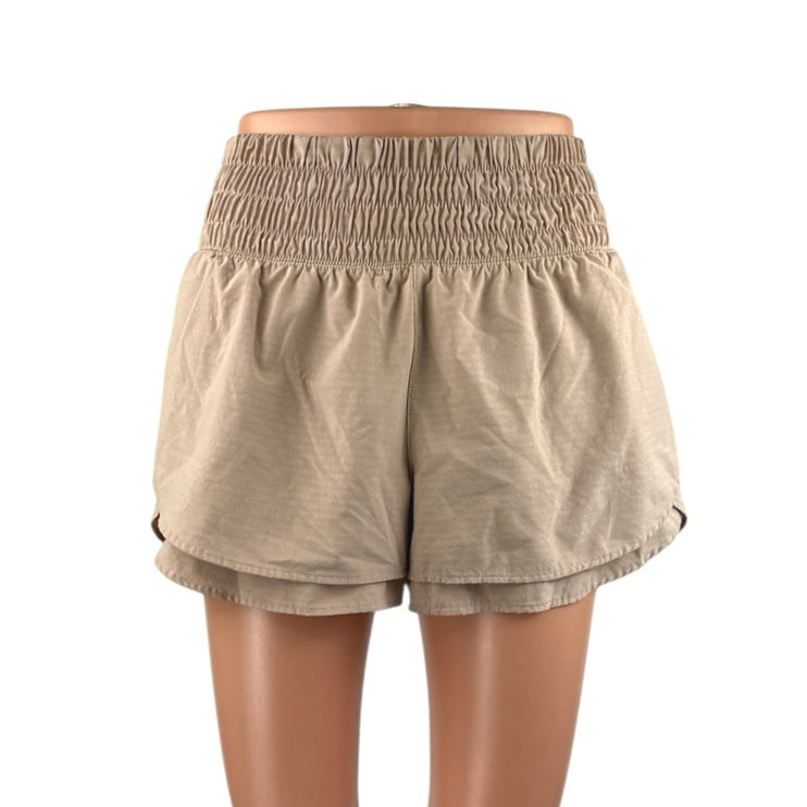 Calia Women's Green Tan Elastic Smocked High Waisted Mini Shorts Set of 2 Size S